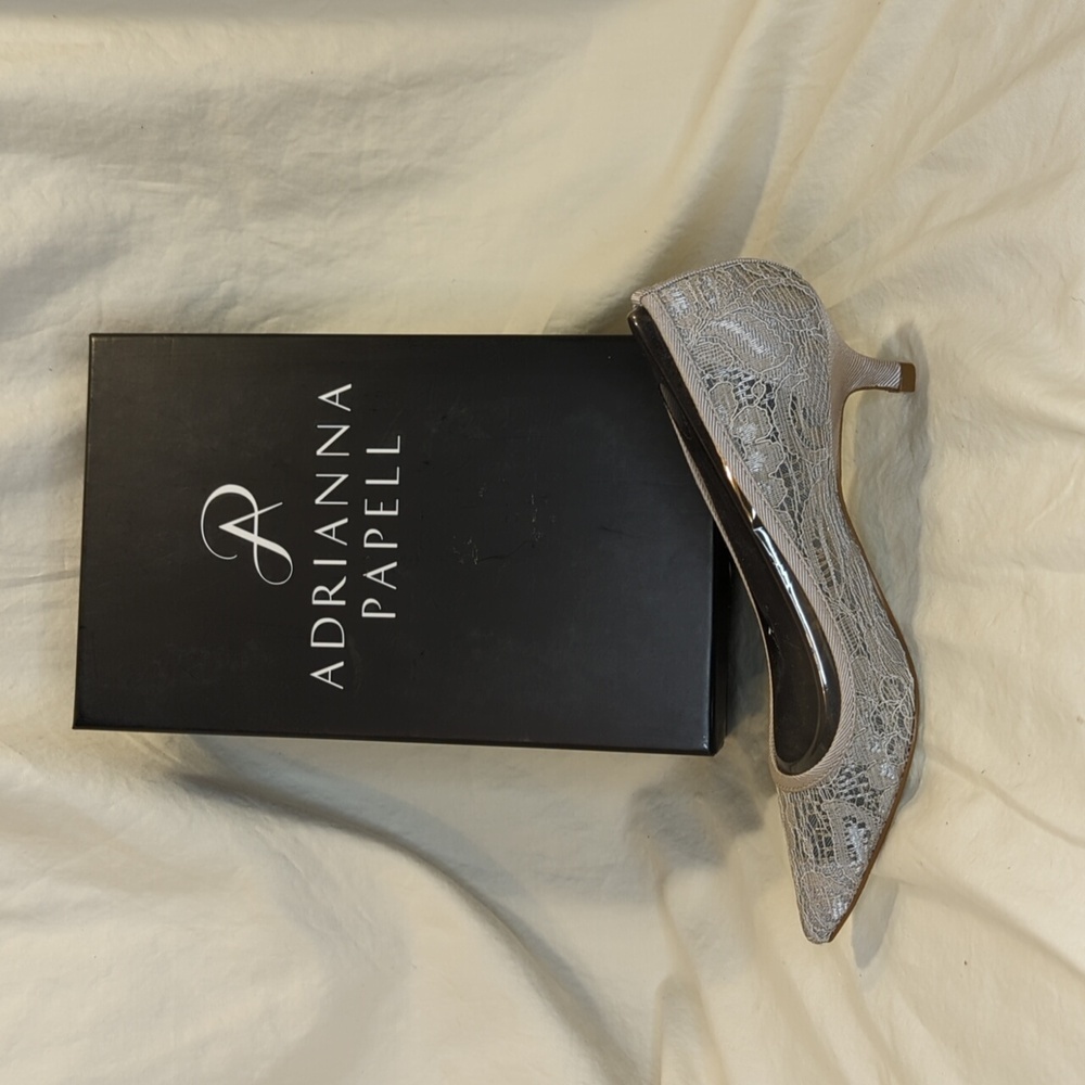 Adrianna Papell Women's, Lois, Gunmetal,  Valencia Lace Dress PumpNew in Box